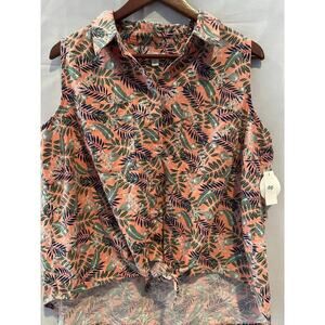 Women’s Plus Size DIP Crop Tie Tank Blouse Pink Floral Size 1X